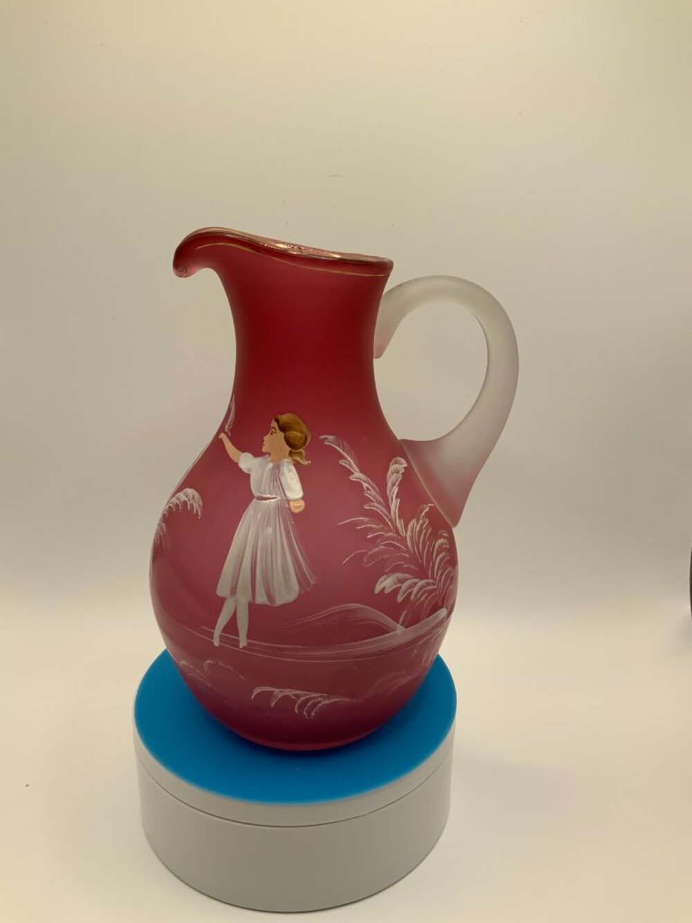 Vintage -  Mary Gregory Cranberry Glass 7" Water Carafe